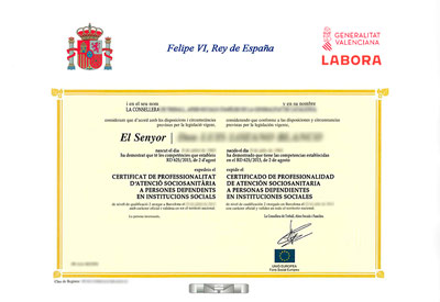 T&iacute;tulo Certificado Profesionalidad de la Generalitat Valenciana